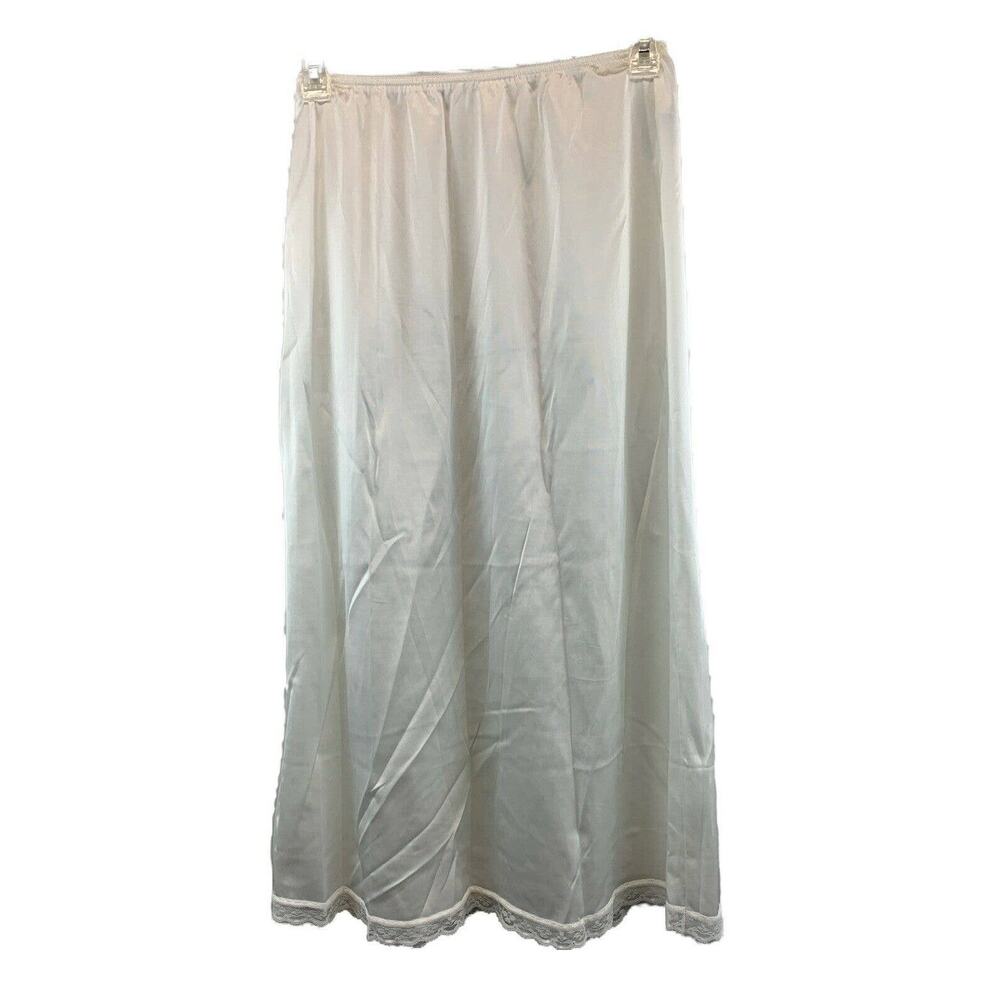 Vintage Warners Women's Ivory Silky Slip Skirt Silky Nylon Lace Trim Size Small